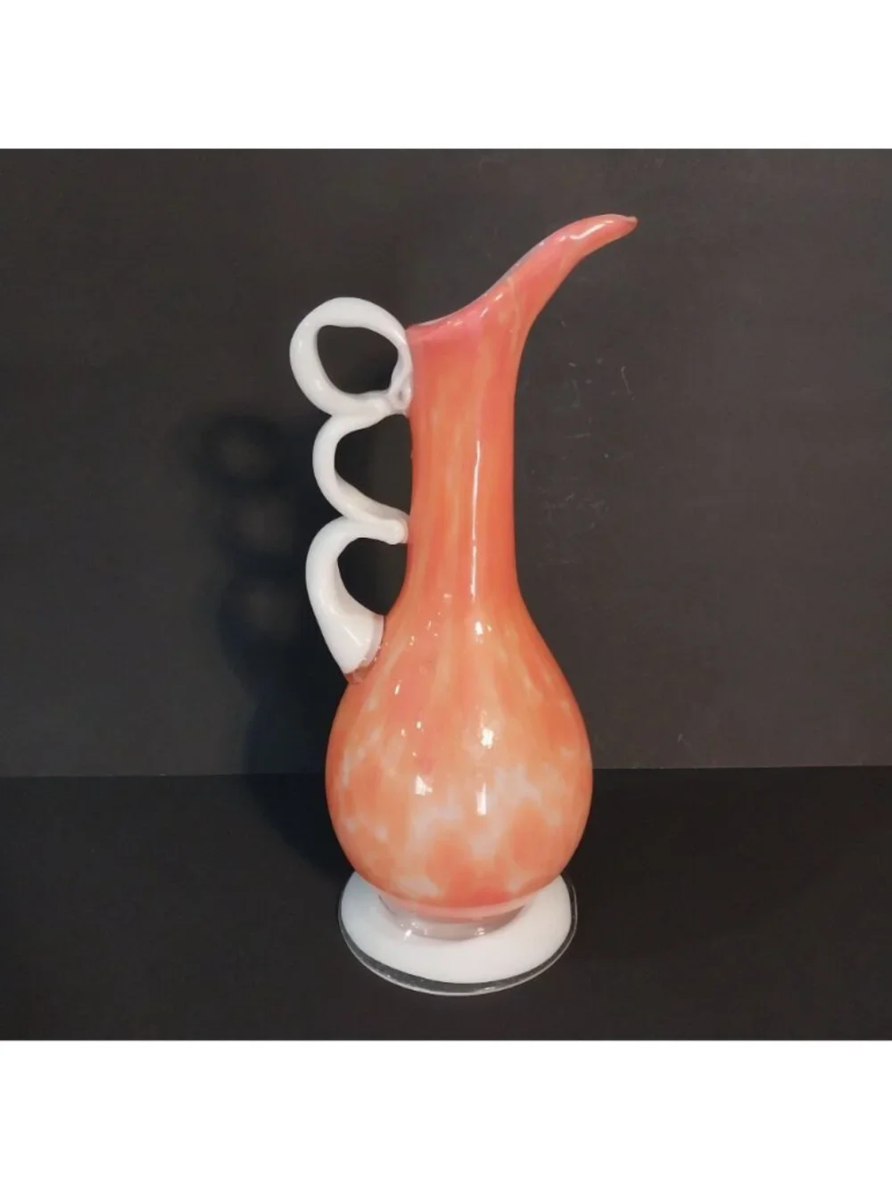 Vintage Cased Glass Pitcher Decorative Orange Swirl Vase